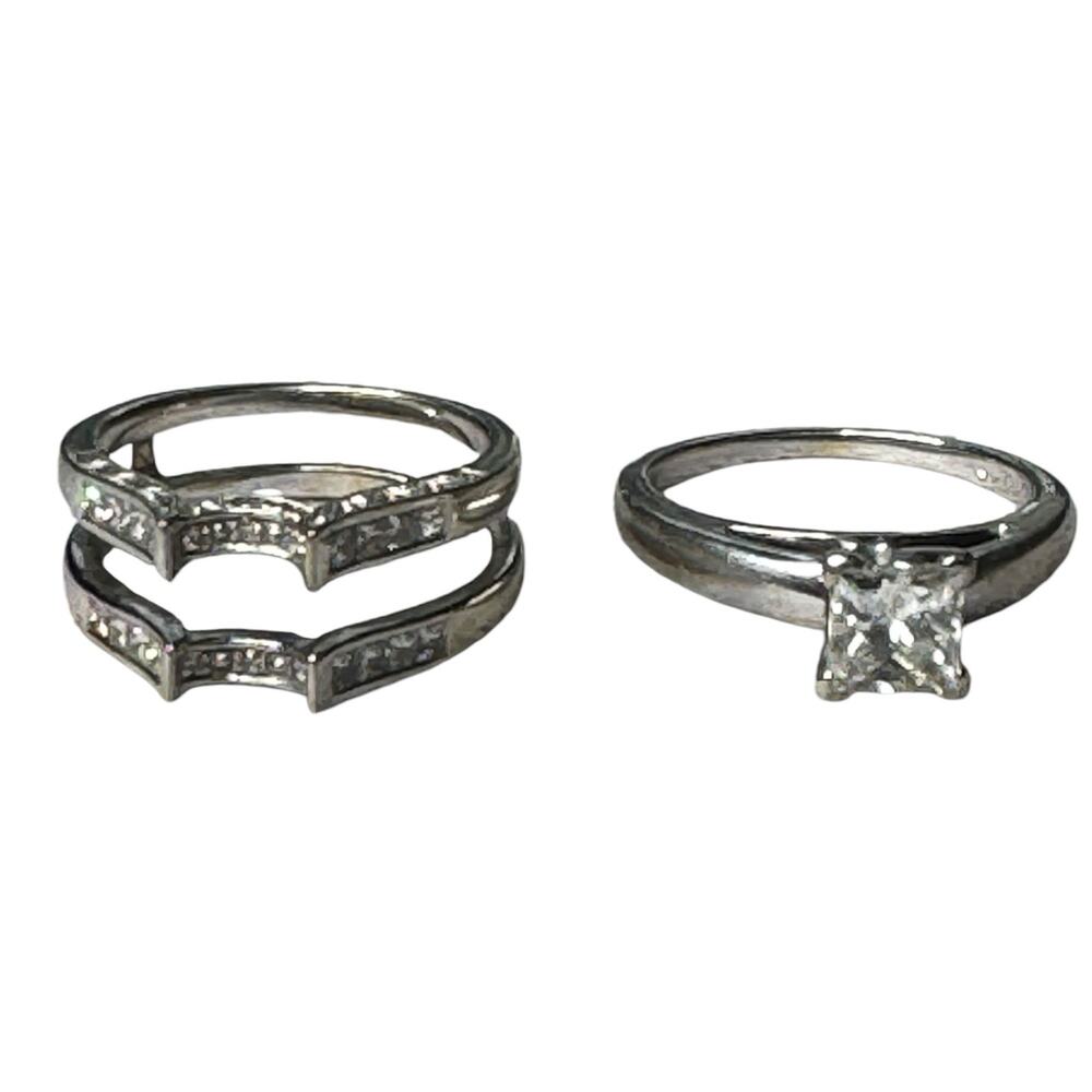 1 Carat Princess Cut Solitaire Natural Diamond Engagement Ring & Wedding Band
